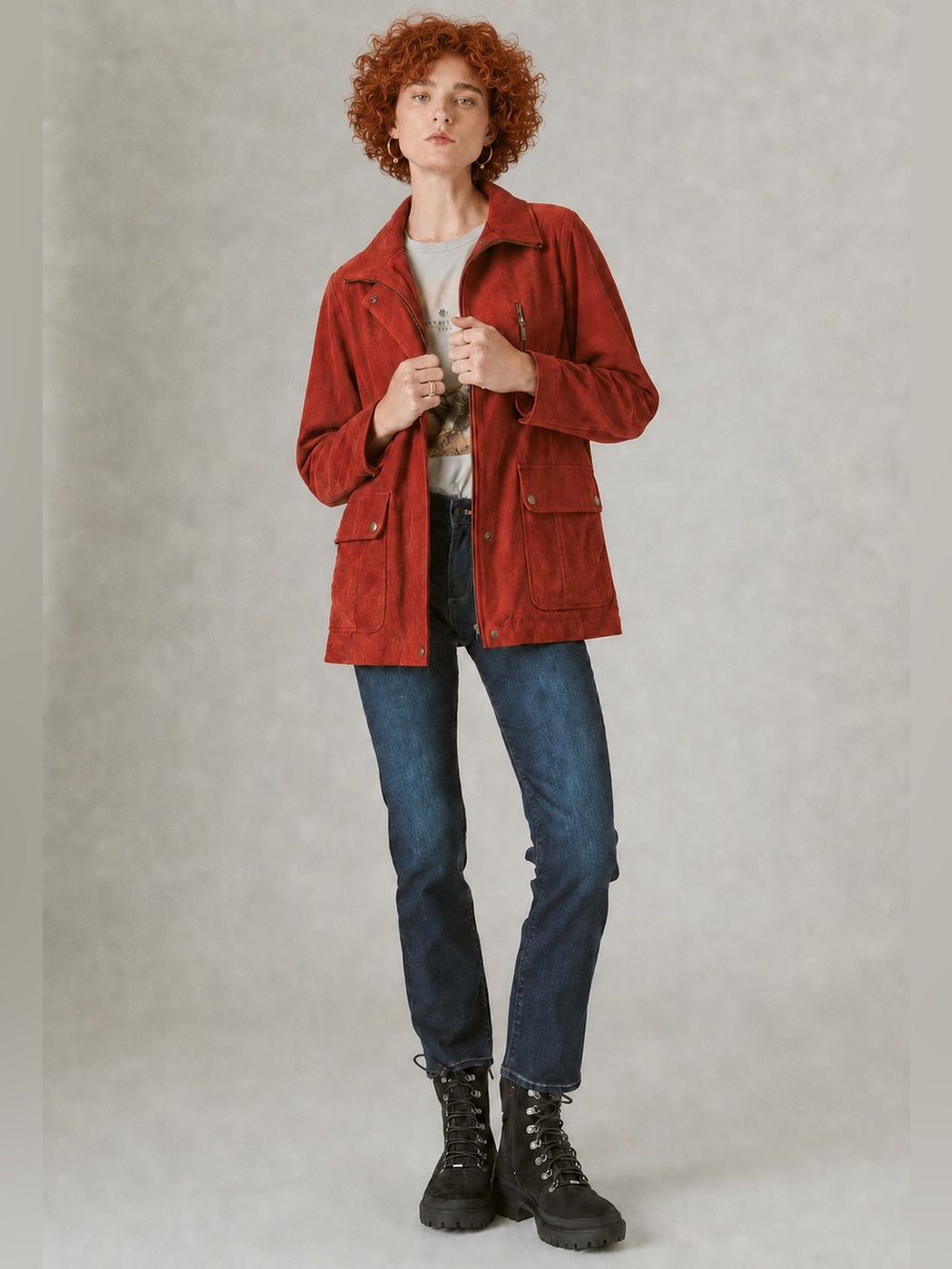 Vintage 90s Mackintosh New England Faux Suede Utility Barn Coat Rust L